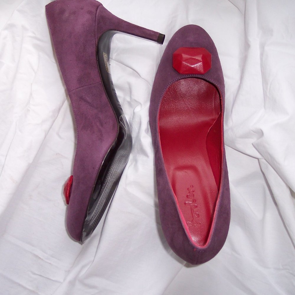 NWT Boden Suede Mauve Jeweled High Heels Sz8 Italy